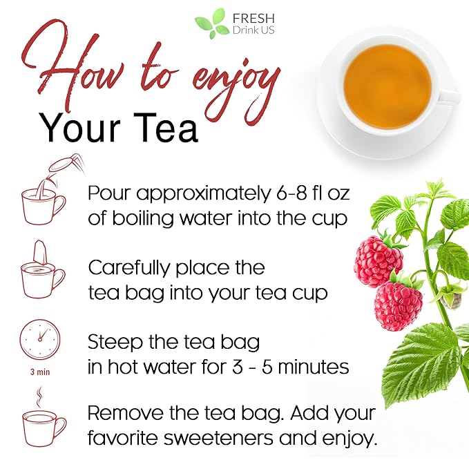 FreshDrinkUS, 75 Bags Premium Raspberry Leaf Teawith Chamomile Flavor, Eases Menstrual Cramps & Supports Healthy Pregnancy, Naturally, Caffeine-Free, Sugar Free, Vegan - Bloomnest