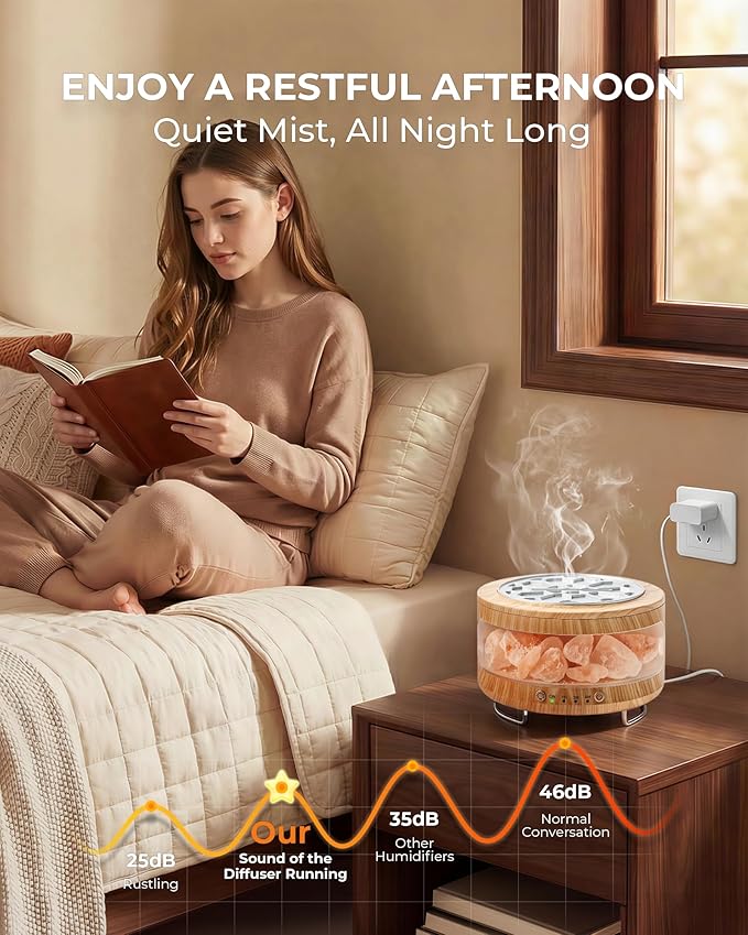 Essential Oil Diffuser with Himalayan Salt Lamp, 350ml Ultrasonic Aromatherapy Humidifier, 7 Colors LED Light, Timer & Auto Shut-Off for Home Bedroom Office Spa Yoga Bloomnest