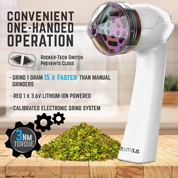 Mamba Original 1g Smoky USB Electric Herb Grinder. Small Portable Metal Herbal Machine & Spice Mill for the Kitchen - Bloomnest