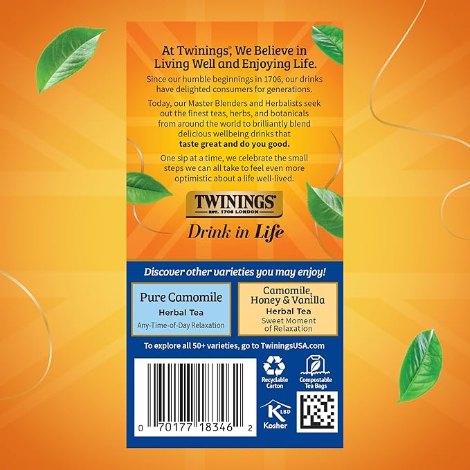 Twinings Nightly Calm Herbal Tea Individually Wrapped Bags, 20 Count (Pack of 1), Spearmint & Lemongrass, Naturally Caffeine-Free, Enjoy Hot or Iced, 20 Teabags - Bloomnest