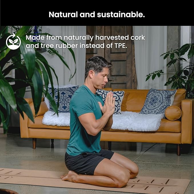 Luxury Cork Yoga Mat - Non Slip, Extra Thick Grip. Thicker, Longer, and Wider for More Comfort and Support. Tough Enough For Hot Yoga. Natural, Non Toxic, and Eco Friendly. Optional Alignment Lines. - Bloomnest