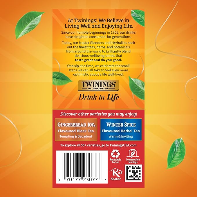Twinings Christmas Black Tea Individually Wrapped Bags, 20 Count (Pack of 2), Aromatic Cinnamon & Clove, Caffeinated, Enjoy Hot or Iced, 20 Teabags - Bloomnest