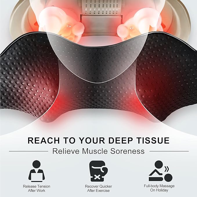 Mirakel Shiatsu Neck & Back Massager with Heat - Deep Tissue Neck, Back & Shoulder Pain Relief - Ergonomic Design Shoulder Massager, Electric Kneading Whole Body Massage Pillow Gifts for Women, Men