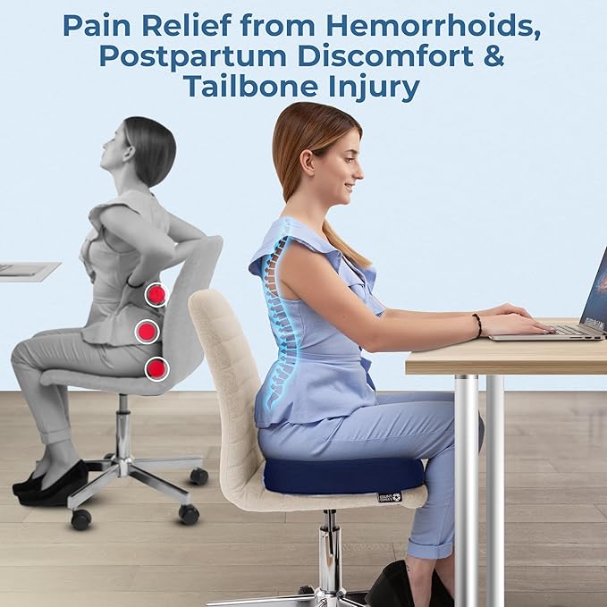 5 STARS UNITED Donut Pillow Hemorrhoid Tailbone Cushion – Large Cushion for Pain Relief – Coccyx, Prostate, Sciatica, Pelvic Floor, Pressure Sores, Pregnancy, Postpartum Recovery, Blue - Bloomnest