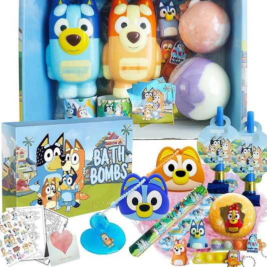 Birthday Gifts Set for Kids: Bath Bombs with Surprise Toy Inside, Bath Slime, Fidget Squishy Toys, Pop Fidget Toys, Silicone Coin Purse, Slap Bracelets, Pencil Sharpener, Relaxing Gift Set for Kids - Bloomnest