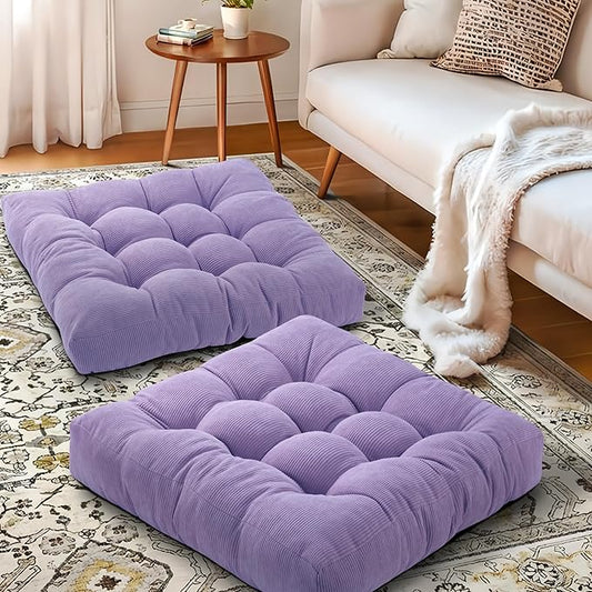 Floor Cushions for Adults Floor Pillows for Sitting Large Square Tufted Meditation Pillows Memory Foam 2 Pcs, 22" x 22", Purple - Bloomnest
