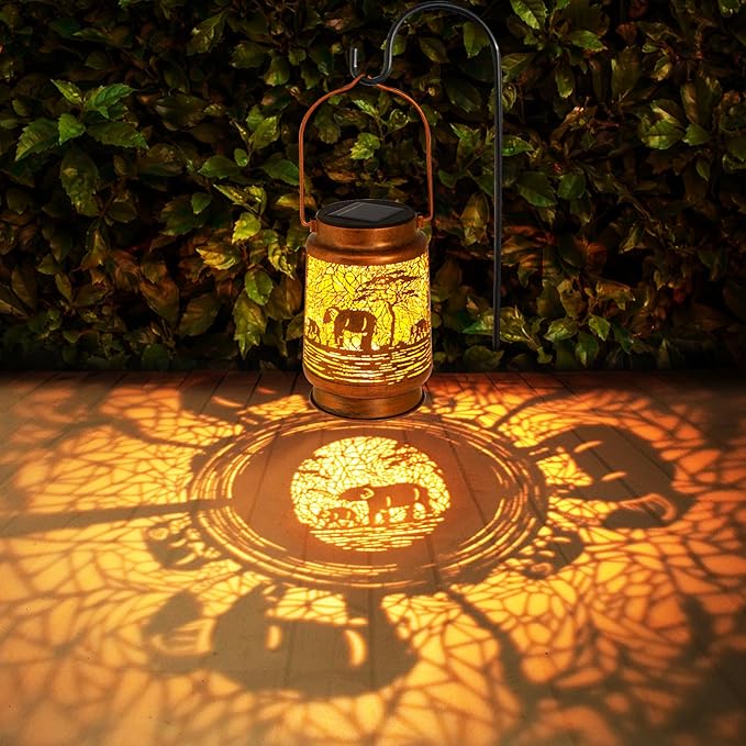 Solar Lanterns Outdoor Garden Decor, Gifts for Women, Mom, Grandma, Birthday, Thanksgiving, Decorative Waterproof Hanging Metal LED Light for Yard, Patio, Lawn, Landscape, Backyard (Elephant) - Bloomnest