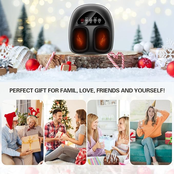 Shiatsu Foot Massager with Heat, Deep Kneading & Gentle Air Compression for Foot Wellness and Relaxation, Feet Massager, Electric Foot Massager Machine - Gifts for Women Men, Fits Size 13