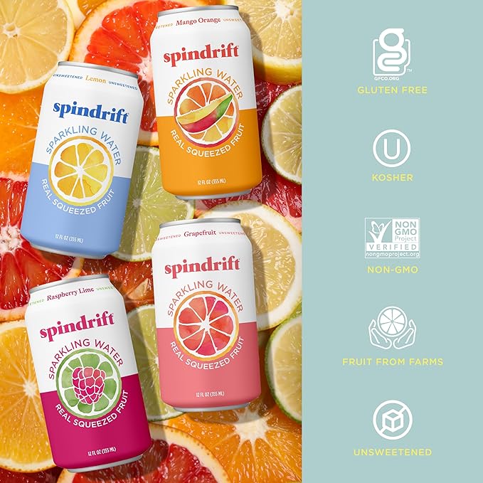 Spindrift Sparkling Water, 4 Flavor Variety Pack, Made with Real Squeezed Fruit, 12 Fl Oz (Pack of 20) - Bloomnest