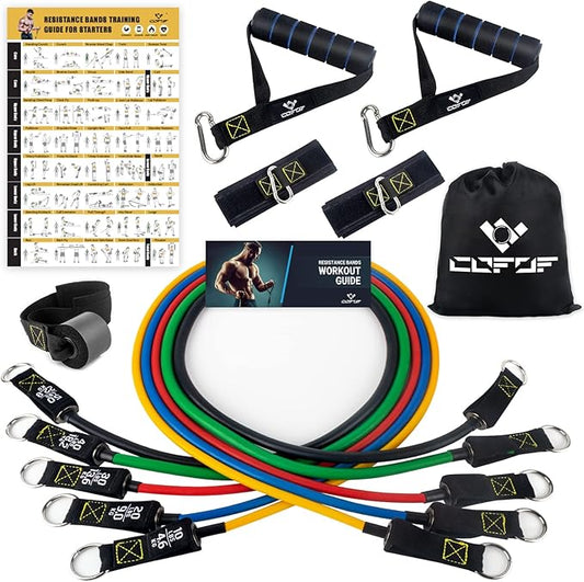 Resistance Bands Set with Yellow Handles, Exercise/Workout/Fitness Bands with Door Anchor, Legs Ankle Straps for Resistance Training，Physical Therapy，Home Gym Workout - Bloomnest