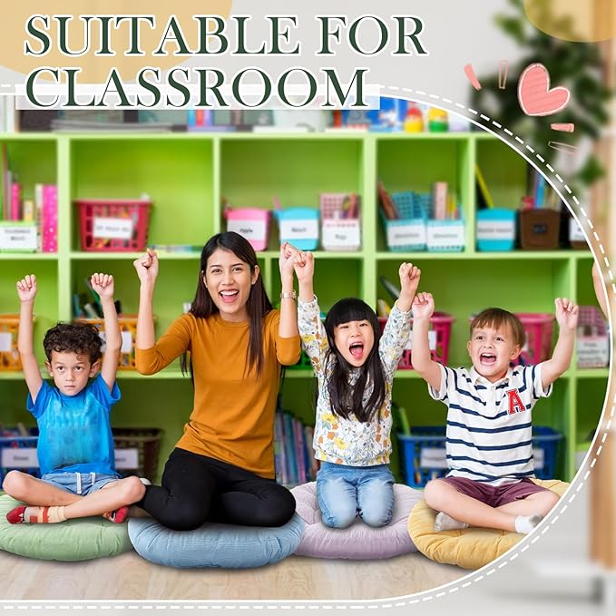 Jerify Round Floor Pillows Cushions 22 x 22 Inch Large Flexible Seating Cushion Classroom Furniture Floor Pillow for Home Daycare Preschool Yoga Meditation Gift (Pastel,6 Pcs) - Bloomnest