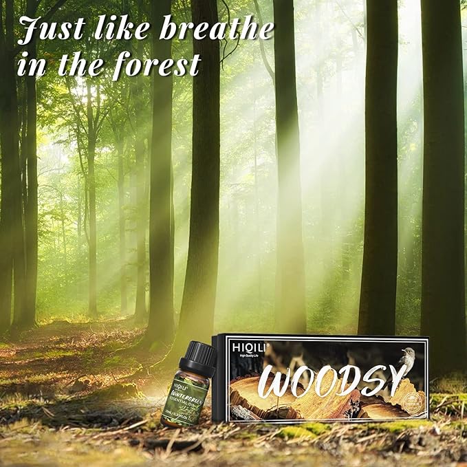 HIQILI Woodsy Fragrance Oil Set for Aromatherapy, Essential Oil Diffuser, Ideal for DIY Candles & Perfume Making, Massage Oil - Cedarwood, Frankincense, Vetiver, Rosewood, Cypress - 6x10ml - Bloomnest