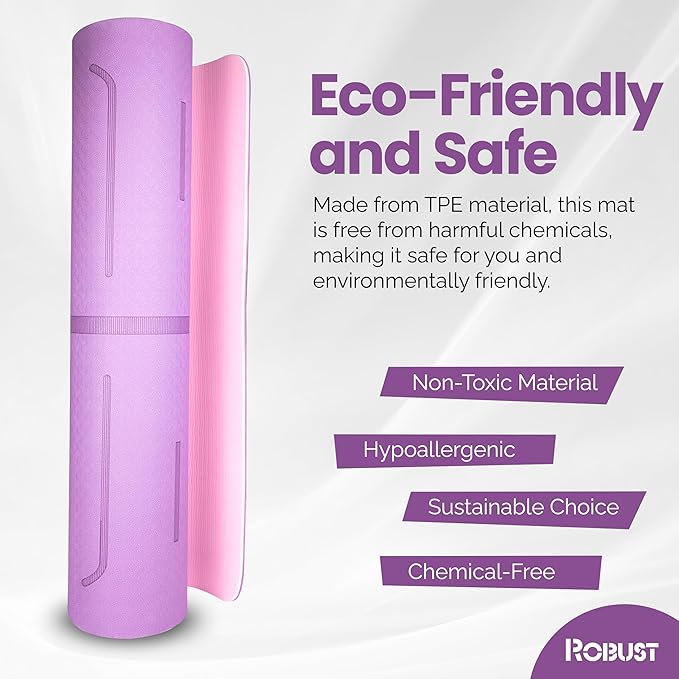 Robust Non-Slip Yoga Mat with Strap, 1/4" Thick TPE Eco-Friendly Workout Mat for Yoga with Position Lines and Texture Surface, Gym Mat for Women, Men, Pilates and Exercises Anti-Tear Sweat-Proof Exercise Mat - Bloomnest