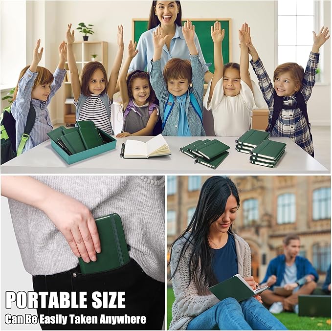 Aodaer 50 Sets Pocket Notebook Journal with Pens, 160 Pages, 3.5 x 5.5 Inch Mini Lined Journal Notebook A6 Leather Hardcover College Ruled Notepad with Pen Holder for School Office Gifts, Dark Green - Bloomnest