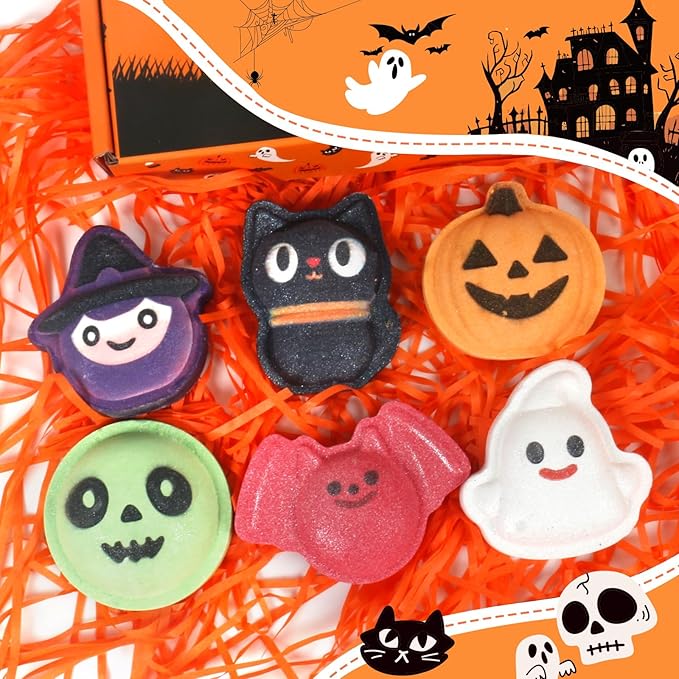 Halloween Bath Bombs for Kids & Women, Handmade Spooky Bath Bomb Set of 6 Fun Shapes – Perfect Gifts for Kids, Skin Care Bathbombs for Girls’ Spooky Celebration - Bloomnest