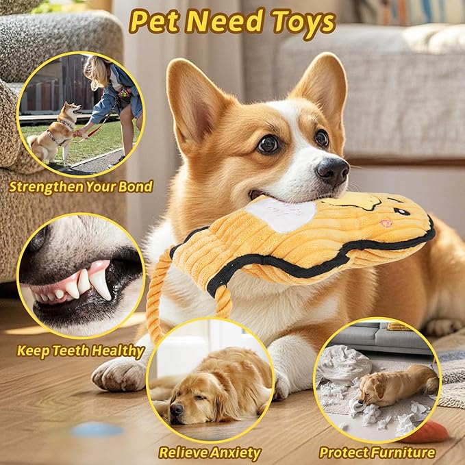 2-Pack Squeaky Dog Toys & Tough Tug of War Set - No Stuffing Chew-Resistant Plush Toys to Keep Them Busy, Best Birthday Gift for Small/Medium/Large Breeds (Ducks & Dino) - Bloomnest