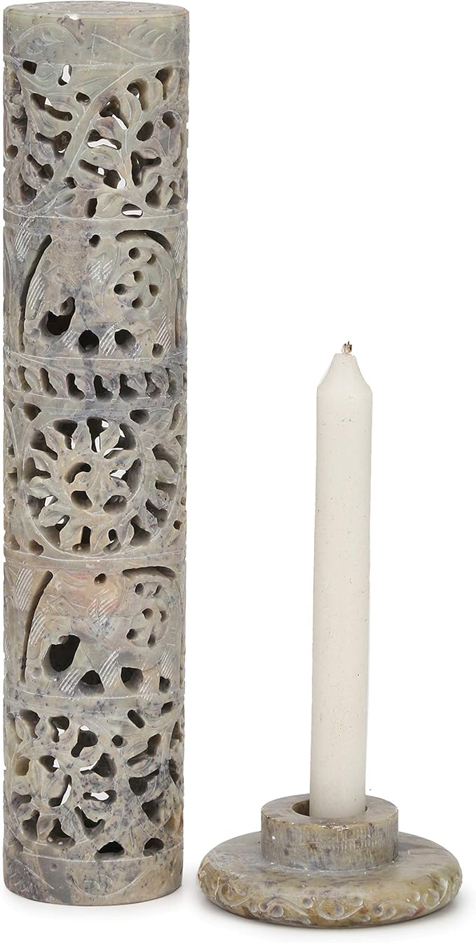 Carry Me Marble Soapstone Incense Stick Holder | Candle Burner | Tea Light Holder - Perfect Handmade Elephant Carving for Gifting. Decorative Home and Office Decor.(3 x 3 x 10.5 Inches) - Bloomnest