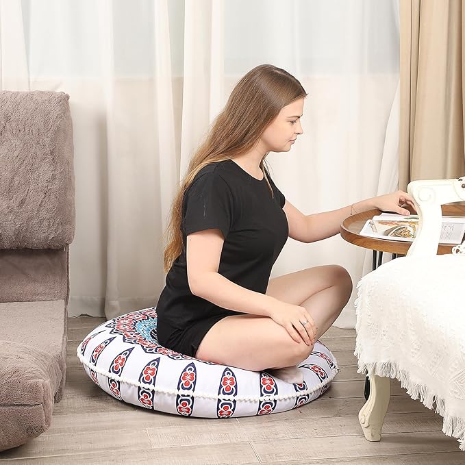 32 inches Floor Cushion for Adults, 2 Pack Round Large Thick Meditation Floor Pillow, Memory Foam Filling, Floral