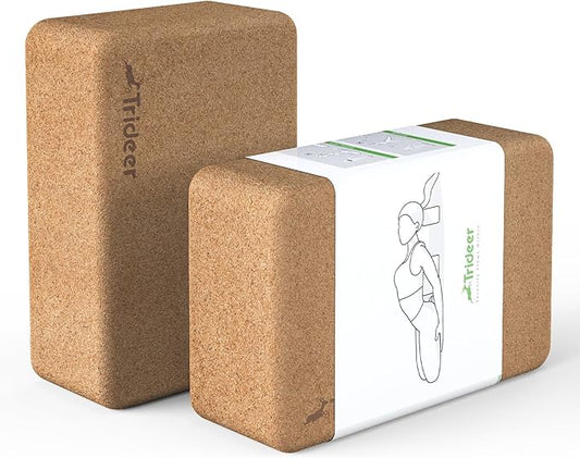 Trideer Cork Yoga Blocks, 2 Pack Natural Cork Blocks, High Density with Non Slip Surface, Eco-Friendly Accessories and Ideal for Yoga, Pilates, Stretching