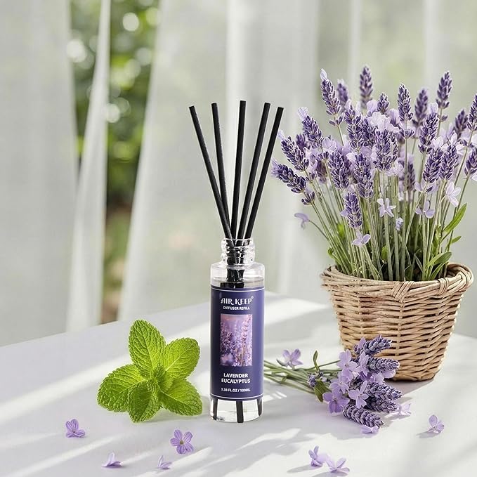 Airkeep Reed Diffuser Set,1.69 fl oz (50 ml) - Lavender Eucalyptus Oil Diffusers with 8 Reed Sticks,Home Fragrance Reed Diffuser for Bathroom Shelf Decor - Bloomnest