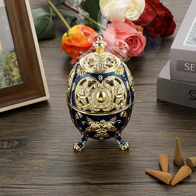 JUXYES Vintage Incense Burner Holder with Removable Ash Catchers, Metal Censer Antique Cone Coil Incense Burner Holder Zinc Alloy Spiritual Aromatherapy Yoga Meditation Gifts Retro Home Decoration - Bloomnest
