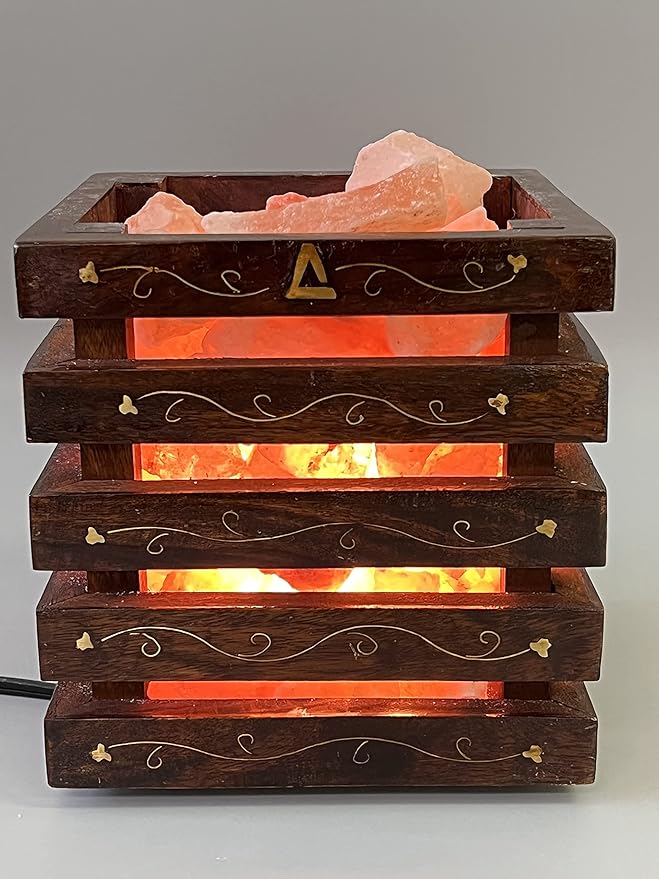 Wooden Basket Himalayan Pink Salt Lamp, Dimmable, Classic Design, Extra Pair of Bulb, Unique Gift idea - Bloomnest