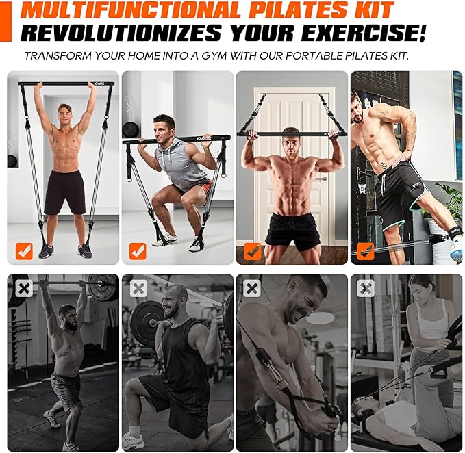 Pilates Bar Kit with Resistance Bands, Heavy Duty Pilates Equipment for Men, Strength Training Bar for Legs, Hip, Back, Arm, Abs, Chest, Shoulders, Portable Home Gym Full Body Workout Equipment - Bloomnest