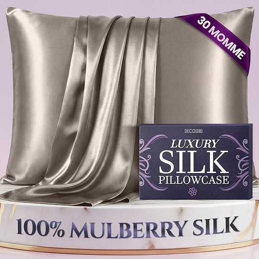 DECOLURE 100% Pure Mulberry Silk Pillow Case Queen Size – Highest Grade 30 Momme 6A+, Luxuriously Soft & Cooling Silk Pillowcase for Hair & Skin, Hypoallergenic, Breathable, Hidden Zipper (Champagne) - Bloomnest