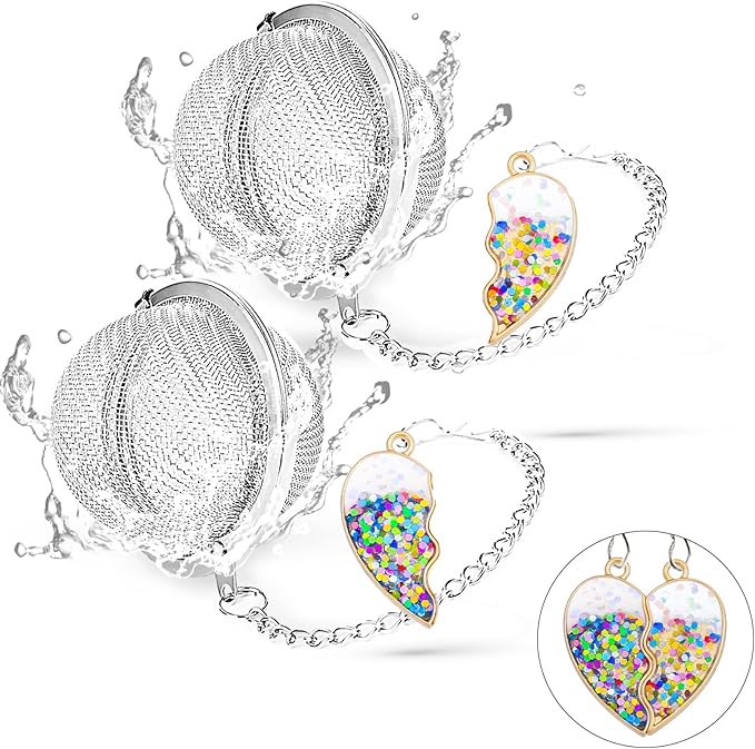 Tea Strainers for Loose Tea - Set of 2 Loose Leaf Tea Steepers with Magnetic Heart BFF Charms Tea Infuser for Girls Women Best Friend Gift