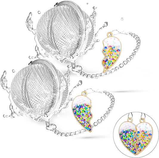 Tea Strainers for Loose Tea - Set of 2 Loose Leaf Tea Steepers with Magnetic Heart BFF Charms Tea Infuser for Girls Women Best Friend Gift