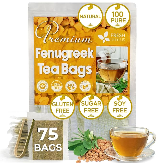 FreshDrinkUS, Premium 75 Fenugreek Tea Bags, 100% Natural & Pure from Fenugreek. Fenugreek Herbal Tea. Made with Natural Material Tea Bags. No Sugar, No Caffeine, No Gluten, Vegan. - Bloomnest