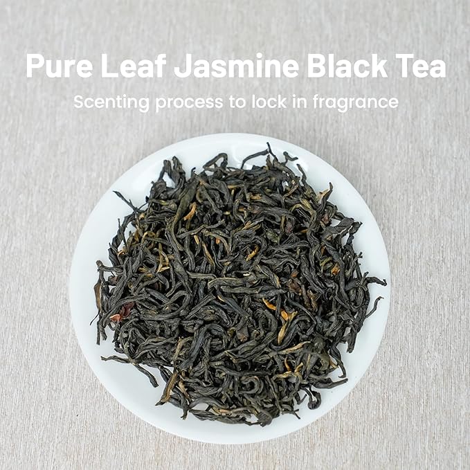 iTeaworld Jasmine Black Tea Loose Leaf, Yunnan High Mountain Black Tea, Scented with Fresh Jasmine Flowers, Rich Floral Aroma, Pure Leaves Without Sugar, No Additive, 1 Bag, 3.52oz - Bloomnest