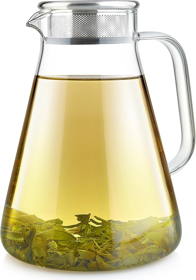Teabloom One-Touch Tea Maker, 2-in-1 Teapot and Kettle with Stainless Steel Filter Lid for Loose Tea – Stain-free Borosilicate Glass Teapot (56 Oz) – Tea Connoisseur's Choice - Bloomnest