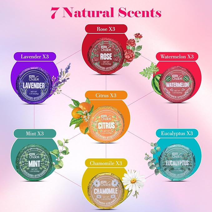 W&E Choice Shower Steamers Aromatherapy 21 Pack- Shower Bombs with Natural Essential Oils for Daily Relaxation & Stress Relief, Birthday/Christmas Gifts for Women, Mom, Wife - Bloomnest