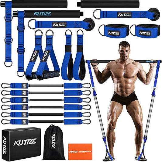 Pilates Bar Kit with Resistance Bands, Heavy Duty Pilates Equipment for Men, Strength Training Bar for Legs, Hip, Back, Arm, Abs, Chest, Shoulders, Portable Home Gym Full Body Workout Equipment - Bloomnest
