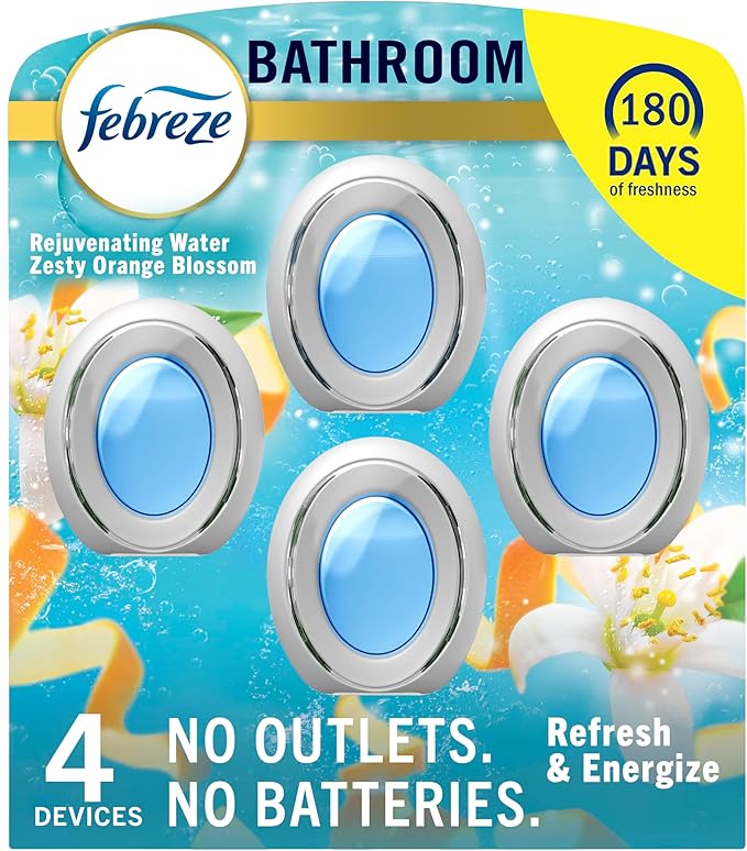 Febreze Bathroom Air Freshener, Odor-Fighting, Plug In Alternative, Air Fresheners for Home and Bathroom and Kitchen, Closet Air Fresheners, Refresh & Energize Scent, 4 Count - Bloomnest