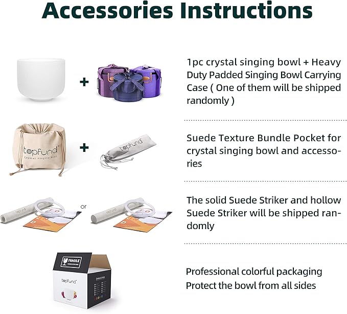 TOPFUND 432 Hz D Note Crystal Singing Bowl Sacral Chakra 10 Inch with Heavy Duty Carrying Case and Suede Mallet