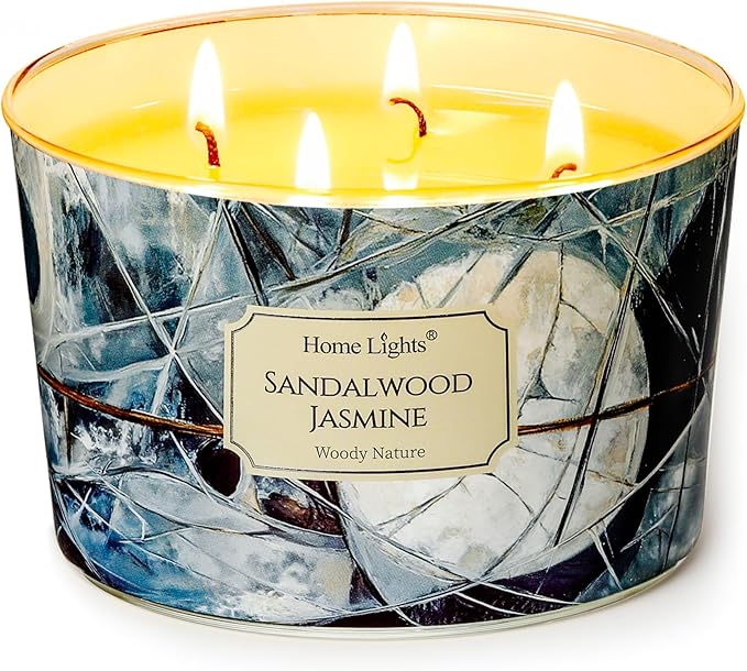 HomeLights Soy Wax Candles for Home Scented, 4-Wick Candles in Sandalwood Jasmine Scented, Industrial Chic Aromatherapy Candles Gift for Parties, Relaxing, 18oz - Bloomnest