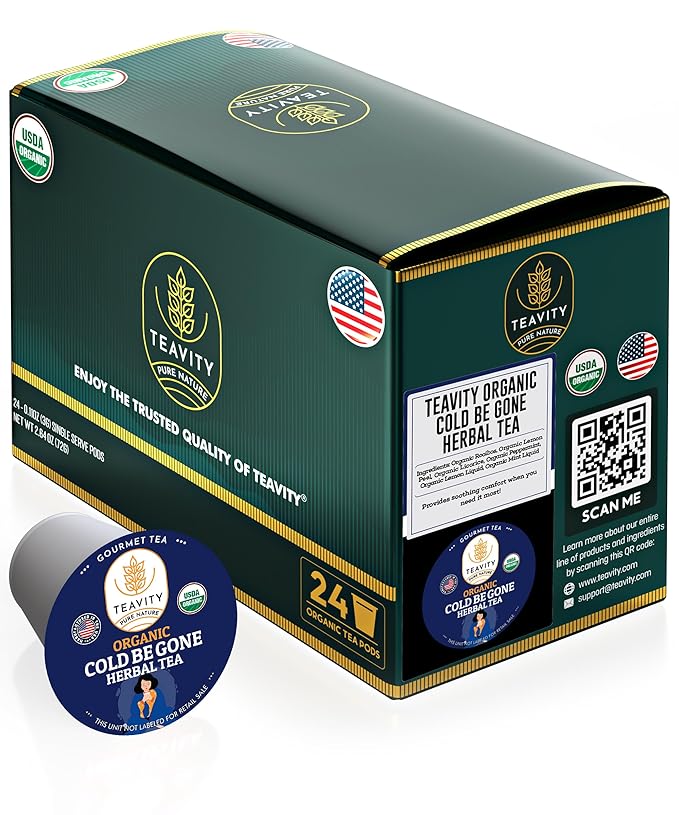 Organic Rooibos Tea Pods for Keurig with Lemon, Mint, Licorice - Unsweetened Decaf Tea for K Cup Brewing - Cold- Be-Gone by Teavity (24 Tea Pods) - Bloomnest