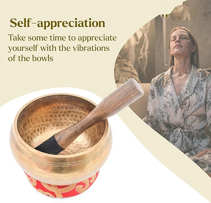 Tibetan Singing Bowl Set - Authentic Cuencos Tibetanos for Sound Healing, Meditation & Chakra Balancing - Includes Cushion, Mallet-Unique Spiritual Gifts for Men and Women (5.2 Inch Bowl) LNYSI