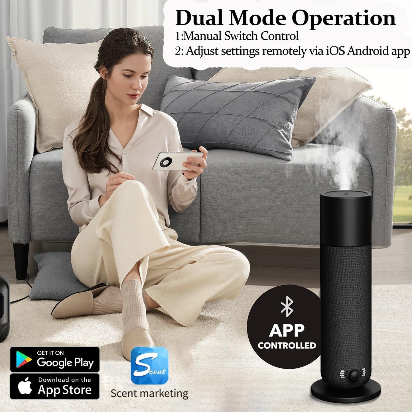 Smart Scent Air Machine for Home - Cold Air Technology Waterless Essential Oil Diffuser with Roy Tranquility Oil Set, Covers Up to 2000 Sq.Ft, Quiet Aromatherapy Machine for Hotel, Spa (Black)