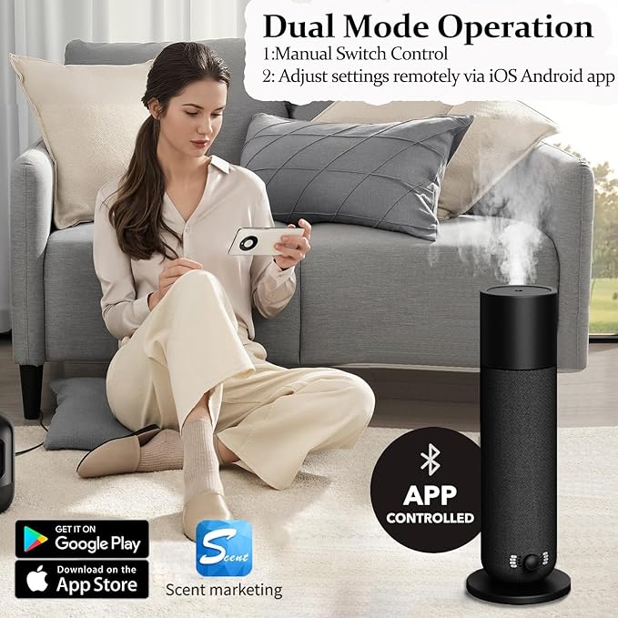 Smart Scent Air Machine for Home - Cold Air Technology Waterless Essential Oil Diffuser with Roy Tranquility Oil Set, Covers Up to 2000 Sq.Ft, Quiet Aromatherapy Machine for Hotel, Spa (Black) - Bloomnest