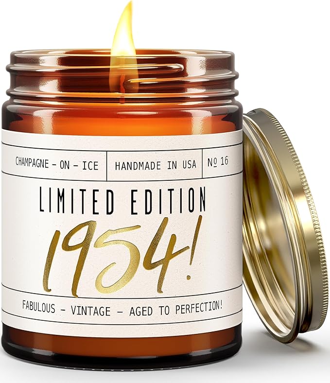 71st Birthday Gifts for Women - 'Limited Edition 1954' Soy Candle, w/Champagne on Ice I 71 Birthday Gifts for Women I 71st Birthday Gift for Her Ideas I 9oz Reusable Jar, 50Hr Burn, Made in USA - Bloomnest