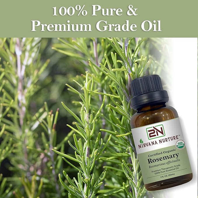 Rosemary Essential Oil, USDA Certified Organic, 100% Pure Undiluted, Aromatherapy Oil for Diffuser, Hair & Skin Care NirvanaNurture