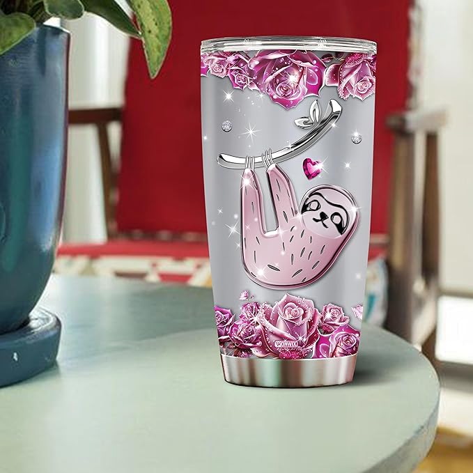Personalized Sloth Themed Insulated Stainless Steel Tumbler, Ideal Sloths Gifts for Women Girls Wife Daughter, 20oz Coffee Cup Mug Water Bottle, Christmas, Birthday, Mother's Day, Valentine - Bloomnest