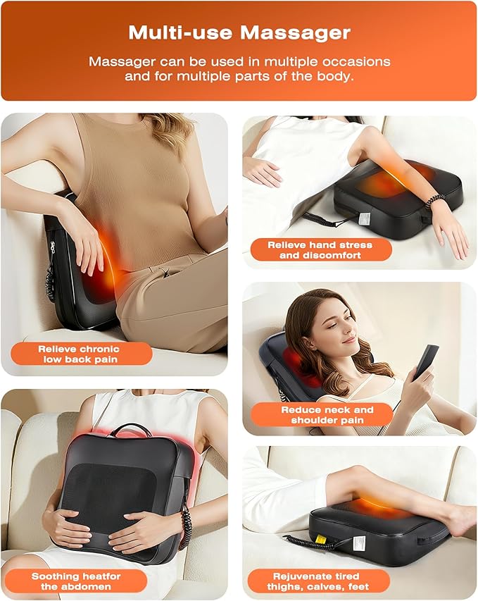 Back Massager for Pain Relief Deep Tissue with Heat - Shiatsu Kneading Back Massage for Chair, Neck Massagers Pad for Lower Back Leg Shoulder, Lumbar Support Pillow for Office Car, Gift for Men Women