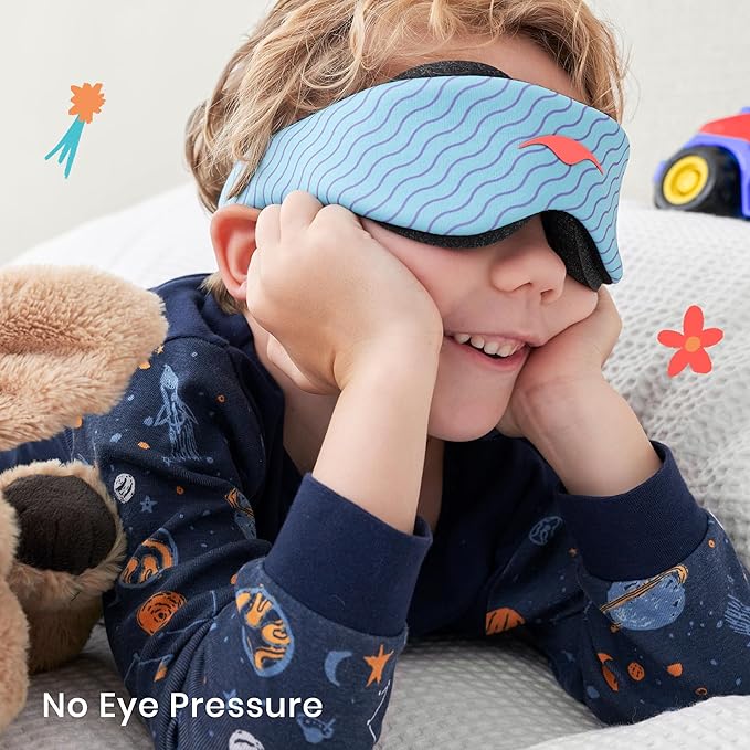 Manta Kids Sleep Mask - Comfy & Cute Blackout Sleeping Mask with Adjustable Eye Cups, Soft & Breathable Machine Washable Kids Eye Mask for Girls, Boys, Toddler Aged 6+ (Arctic Blue) - Bloomnest