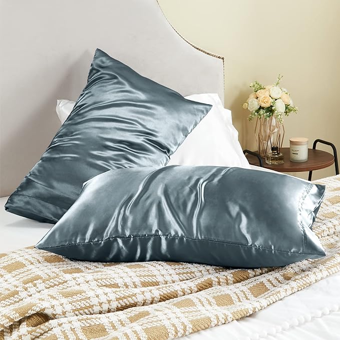 BEDELITE Satin Pillowcase for Hair and Skin, Super Soft and Cooling Similar to Silk Pillow Cases 2 Pack with Envelope Closure, Gift for Women Men(20"x40" King Size, Space Grey) - Bloomnest