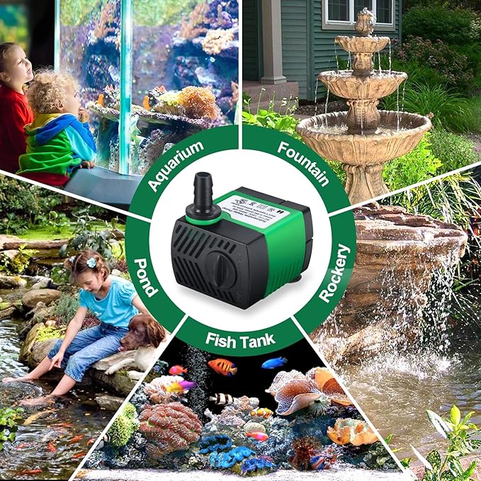 2 Pack 80GPH (4W 300L/H) Submersible Water Pump with 4.9ft Tubing (1/3-Inch ID), 3 Nozzles for Aquarium, Pond, Fish Tank, Hydroponics - Bloomnest