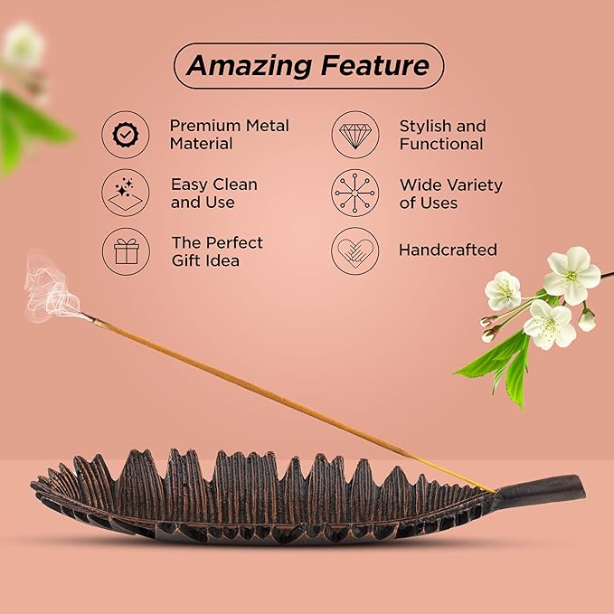 Raajsee Incense Holder Set With Nag Champa Sticks 15gm, Leaf Stick Burner, Brass Burner, Modern Holder for Yoga, Meditation, Home Decor - Size 10x4 Inches Copper - Bloomnest